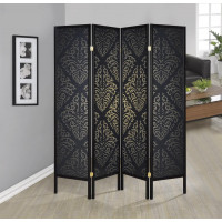 Coaster Furniture 901632 4-panel Damask Pattern Folding Screen Black